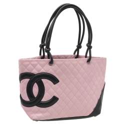 Pre Owned Chanel Pink/Black Quilted Leather Large Ligne Cambon Tote Bag