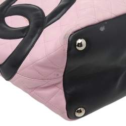 Pre Owned Chanel Pink/Black Quilted Leather Large Ligne Cambon Tote Bag