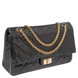 Pre Owned Chanel Dark Grey Quilted Patent Leather Reissue 2.55 Classic 227 Flap Bag