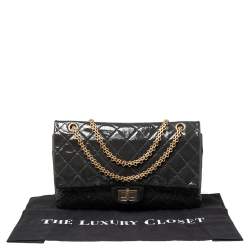 Pre Owned Chanel Dark Grey Quilted Patent Leather Reissue 2.55 Classic 227 Flap Bag