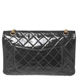 Pre Owned Chanel Dark Grey Quilted Patent Leather Reissue 2.55 Classic 227 Flap Bag