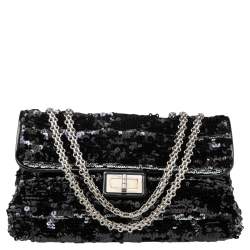 Pre Owned Chanel Black/White Sequins Reissue Shoulder Bag