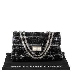 Pre Owned Chanel Black/White Sequins Reissue Shoulder Bag