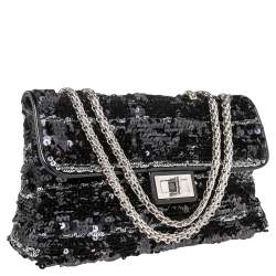 Pre Owned Chanel Black/White Sequins Reissue Shoulder Bag