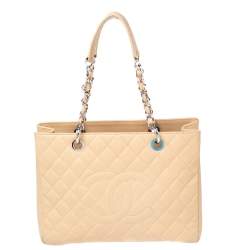 Chanel Nude Quilted Caviar Leather Grand Shopper Tote Chanel