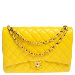 مملوكة مسبقًا Chanel Yellow Quilted Leather Maxi Classic Double Flap Bag