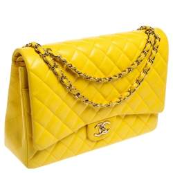 مملوكة مسبقًا Chanel Yellow Quilted Leather Maxi Classic Double Flap Bag