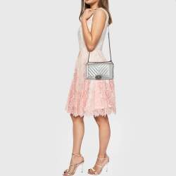 Pre Owned Chanel Metallic Grey Chevron Leather Medium Boy Flap Bag