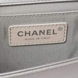 Chanel Metallic Grey Chevron Leather Medium Boy Flap Bag