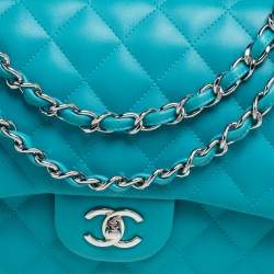 Pre Owned Chanel Blue Quilted Leather Jumbo Classic Double Flap Bag