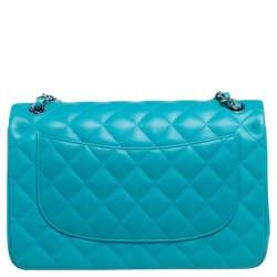 Pre Owned Chanel Blue Quilted Leather Jumbo Classic Double Flap Bag