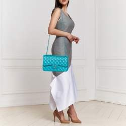 Pre Owned Chanel Blue Quilted Leather Jumbo Classic Double Flap Bag