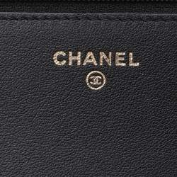 Chanel Black/Metallic Gold Leather Boy Wallet On Chain