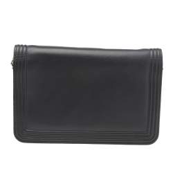 Chanel Black/Metallic Gold Leather Boy Wallet On Chain