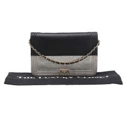 Chanel Black/Metallic Gold Leather Boy Wallet On Chain
