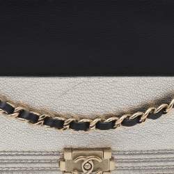 Chanel Black/Metallic Gold Leather Boy Wallet On Chain