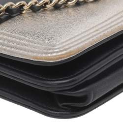 Chanel Black/Metallic Gold Leather Boy Wallet On Chain