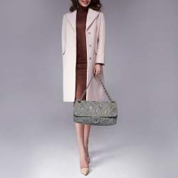 Pre Owned Chanel Grey Crinkled Leather Ultra Stitch Classic Flap Bag