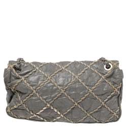 Pre Owned Chanel Grey Crinkled Leather Ultra Stitch Classic Flap Bag