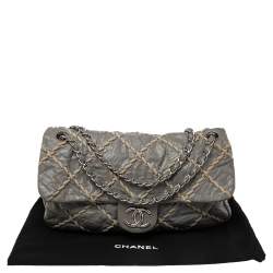 Pre Owned Chanel Grey Crinkled Leather Ultra Stitch Classic Flap Bag