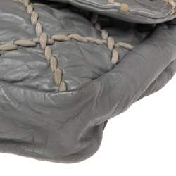 Pre Owned Chanel Grey Crinkled Leather Ultra Stitch Classic Flap Bag