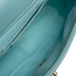 Pre Owned Chanel Blue Quilted Leather Small Circular Top Handle Bag