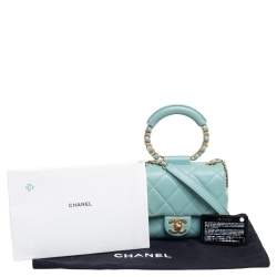 Pre Owned Chanel Blue Quilted Leather Small Circular Top Handle Bag