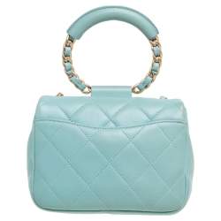 Pre Owned Chanel Blue Quilted Leather Small Circular Top Handle Bag