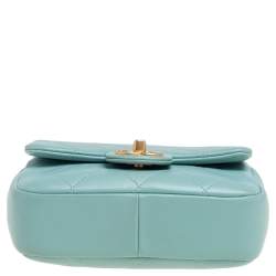 Pre Owned Chanel Blue Quilted Leather Small Circular Top Handle Bag