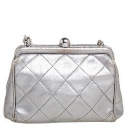 Chanel Silver Quilted Leather Vintage Clutch Bag