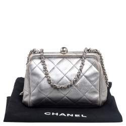 Chanel Silver Quilted Leather Vintage Clutch Bag