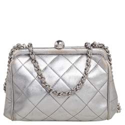 Chanel Silver Quilted Leather Vintage Clutch Bag Chanel