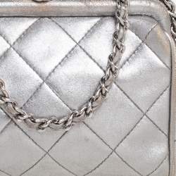 Chanel Silver Quilted Leather Vintage Clutch Bag