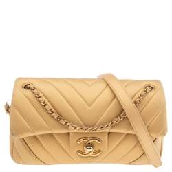 Chanel Gold Chevron Quilted Leather Medium Easy Flap Bag Chanel
