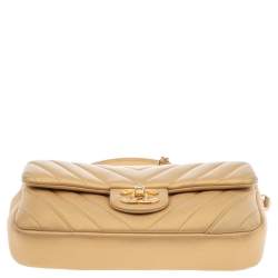 Pre Owned Chanel Gold Chevron Quilted Leather Medium Easy Flap Bag