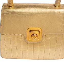 Pre Owned Chanel Gold Quilted Leather Vintage Mini Kelly Bag