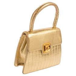 Pre Owned Chanel Gold Quilted Leather Vintage Mini Kelly Bag