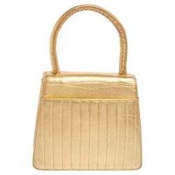 Pre Owned Chanel Gold Quilted Leather Vintage Mini Kelly Bag