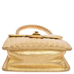 Pre Owned Chanel Gold Quilted Leather Vintage Mini Kelly Bag