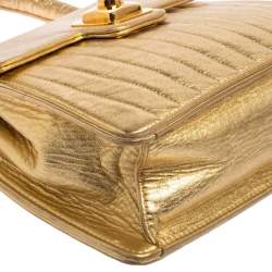 Pre Owned Chanel Gold Quilted Leather Vintage Mini Kelly Bag