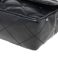 Pre Owned Chanel Black Studded Leather Medium Classic Single Flap Bag