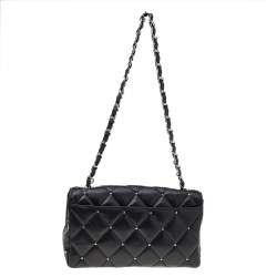 Pre Owned Chanel Black Studded Leather Medium Classic Single Flap Bag