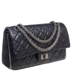 Pre Owned Chanel Black Quilted Aged Leather Reissue 2.55 Classic 225 Flap Bag