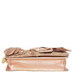 Pre Owned حقيبة شانيل فينتدج 2001 ران واي قلاب تويد وجلد بيج مزخرف لؤلؤ كاميليا 