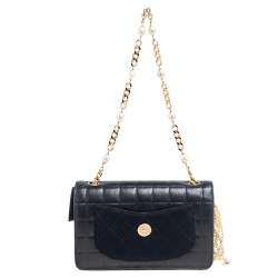 مملوكة مسبقًا حقيبة شانيل رانواي 2001 جلد كاميليا مزخرف باللؤلؤ وتويد أسود بقلاب