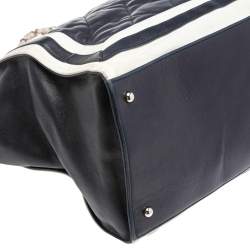 Pre Owned Chanel Navy Blue/White Quilted Leather CC Shopper Tote 