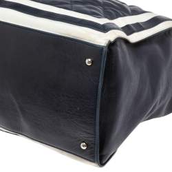 Pre Owned Chanel Navy Blue/White Quilted Leather CC Shopper Tote 