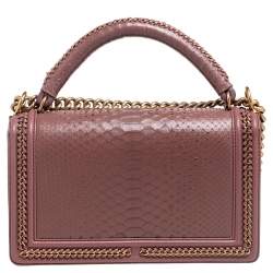 Pre Owned حقيبة شانيل متوسطة بقلاب بوي بسلسلة ملتفة جلد ثعبان وجلد وردي أولد