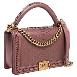Pre Owned حقيبة شانيل متوسطة بقلاب بوي بسلسلة ملتفة جلد ثعبان وجلد وردي أولد