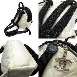 Pre Owned Chanel White/Black Tweed Nylon Backpacks